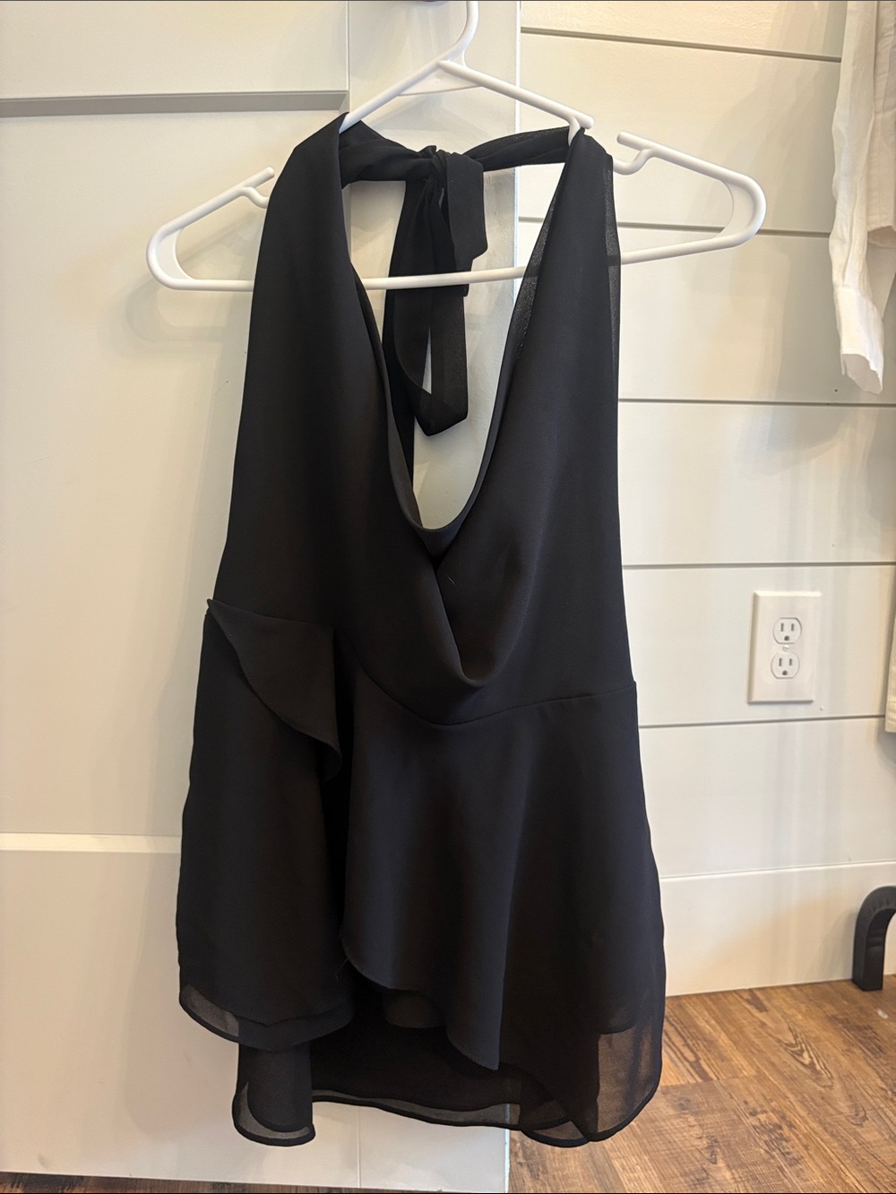 Black Halter draped front low back dress